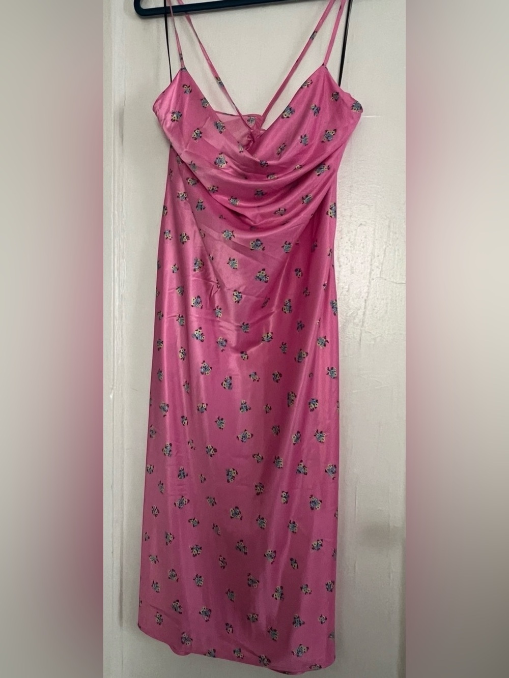 Pink Floral Cowl Midi Slip Dress